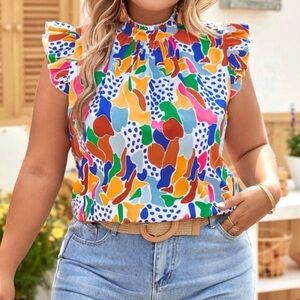 Emery rose Colorful Abstract Print Women's Top L
